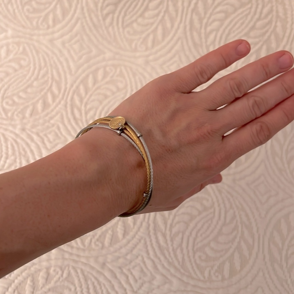 18K WHITE GOLD & 18K YLW GOLD CHARRIOL Diamond Station Cable Wrap Bracelet